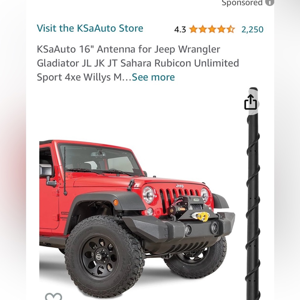 Jeep wrangler 16 inch antenna